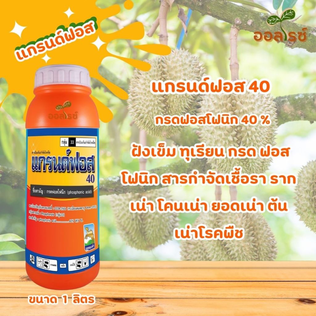 แกรนด์ฟอส 1ลิตร ฝังเข็ม ทุเรียน กรดฟอสโฟนิก สารกำจัดเชื้อรา รากเน่าโคนเน่า ยอดเน่า ต้นเน่าโรคพืช