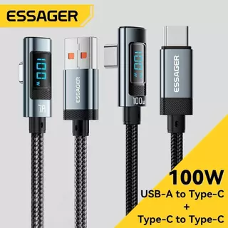 Essager PD 100W จอแสดงผลดิจิทัล ข้อศอก USB2.0 C เป็น Type C สายเคเบิล E-Marker USBC ชาร์จเร็ว สายข้อมูลมือถือ A11