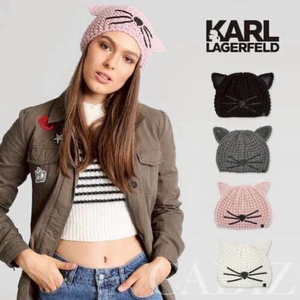 หมวกไหมพรม น้องเเมว เหมียวKarl Lagerfeld Women's Choupette Beanie มี 4 สี สวย ขาว / ดำ / เทา / โอรส มาเป็น เเพ็คถุง