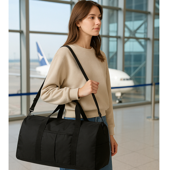 กระเป๋าเดินทางผู้ชายผู้หญิง กระเป๋า Duffle Bag สีดำ ใส่ขึ้นเครื่อง กระเป๋ากีฬา พับเก็บได้