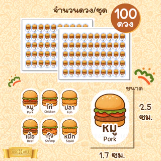 สติ๊กเกอร์ MENU แฮมเบอร์เกอร์ (แพ็ค 100 ดวง) 🍔🌭