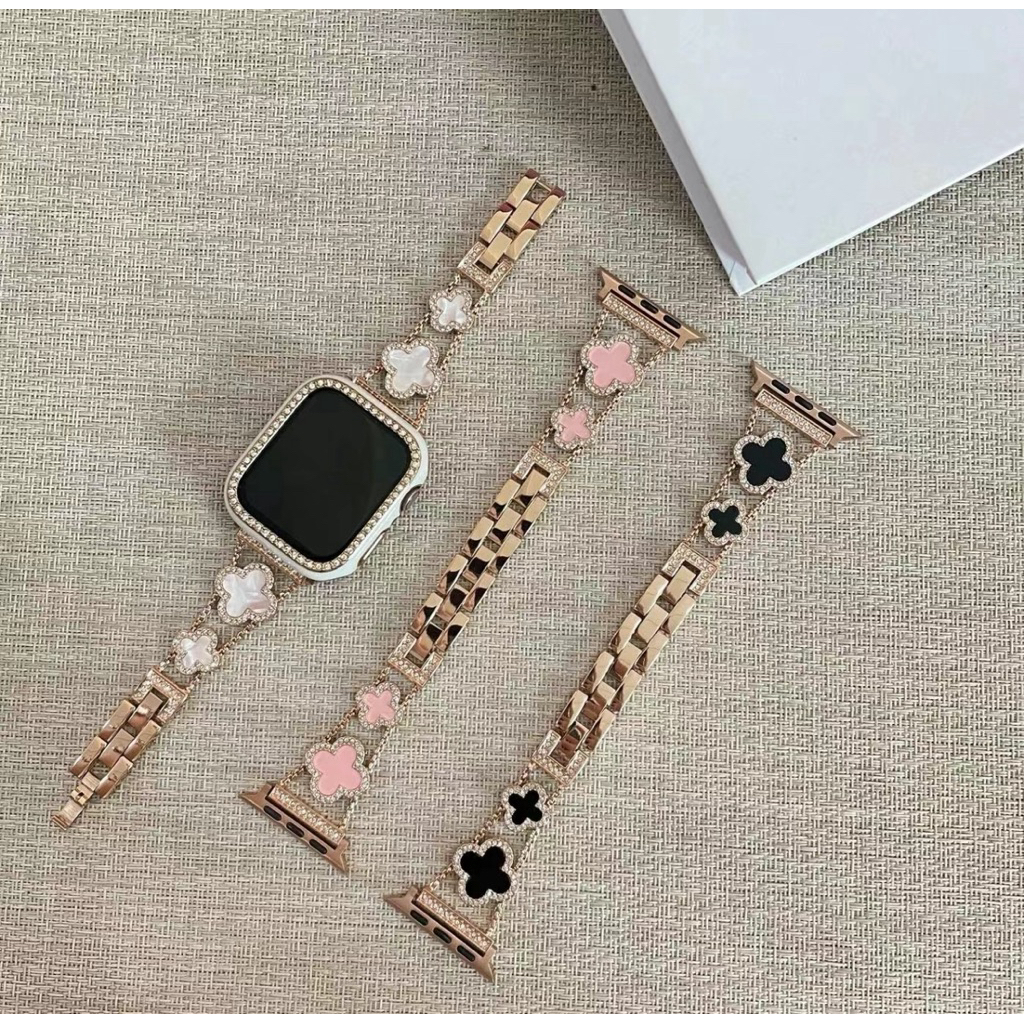 สายนาฬิกา ลายดอกไม้ โซ่สีโรสโกล สายนาฬิการmart watch สายสแตนเลส สามรถปรับขนาดตามข้อมือได้ 38/40/41/42/44/45/46/49mm