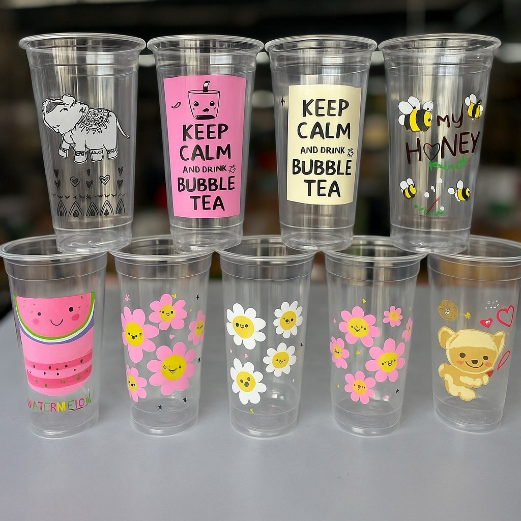 แก้ว 22oz. เรียบ พิมพ์ลายน่ารักๆ  มีมากกว่า 10 ลายให้เลือก จำนวน 50 ใบ