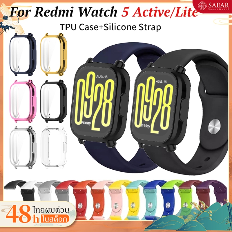 กรณีป้องกัน + สายซิลิโคนสำหรับ Xiaomi Redmi Watch 5 active/5 Lite หน้าจอเต็มครอบคลุม TPU Soft Shell และวงกีฬาระบายอากาศ