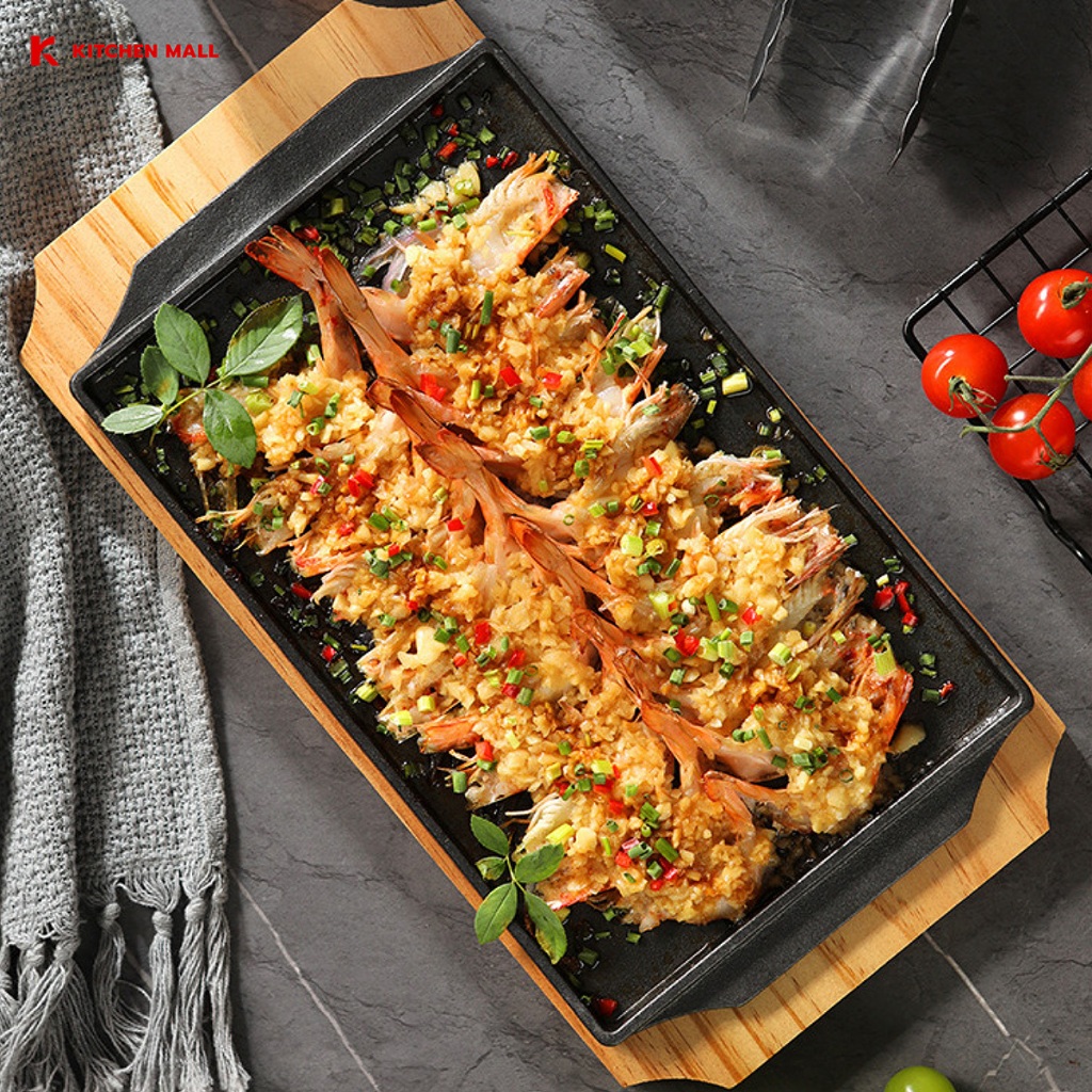 kitchenmall กระทะร้อน กระทะร้อนหอยทอด กระทะร้อนย่างเนย พร้อมถาดรองไม้