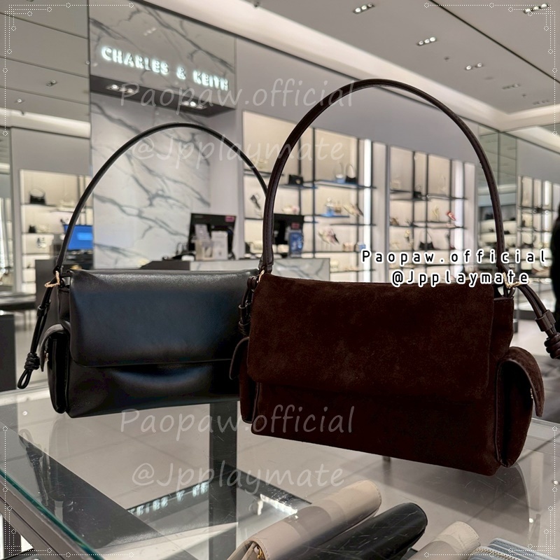 กระเป๋า Charles & Keith รุ่น Khai Recycled Suede Ruched-Flap t Top Handle Bag : CK2-20671785 แท้จากช