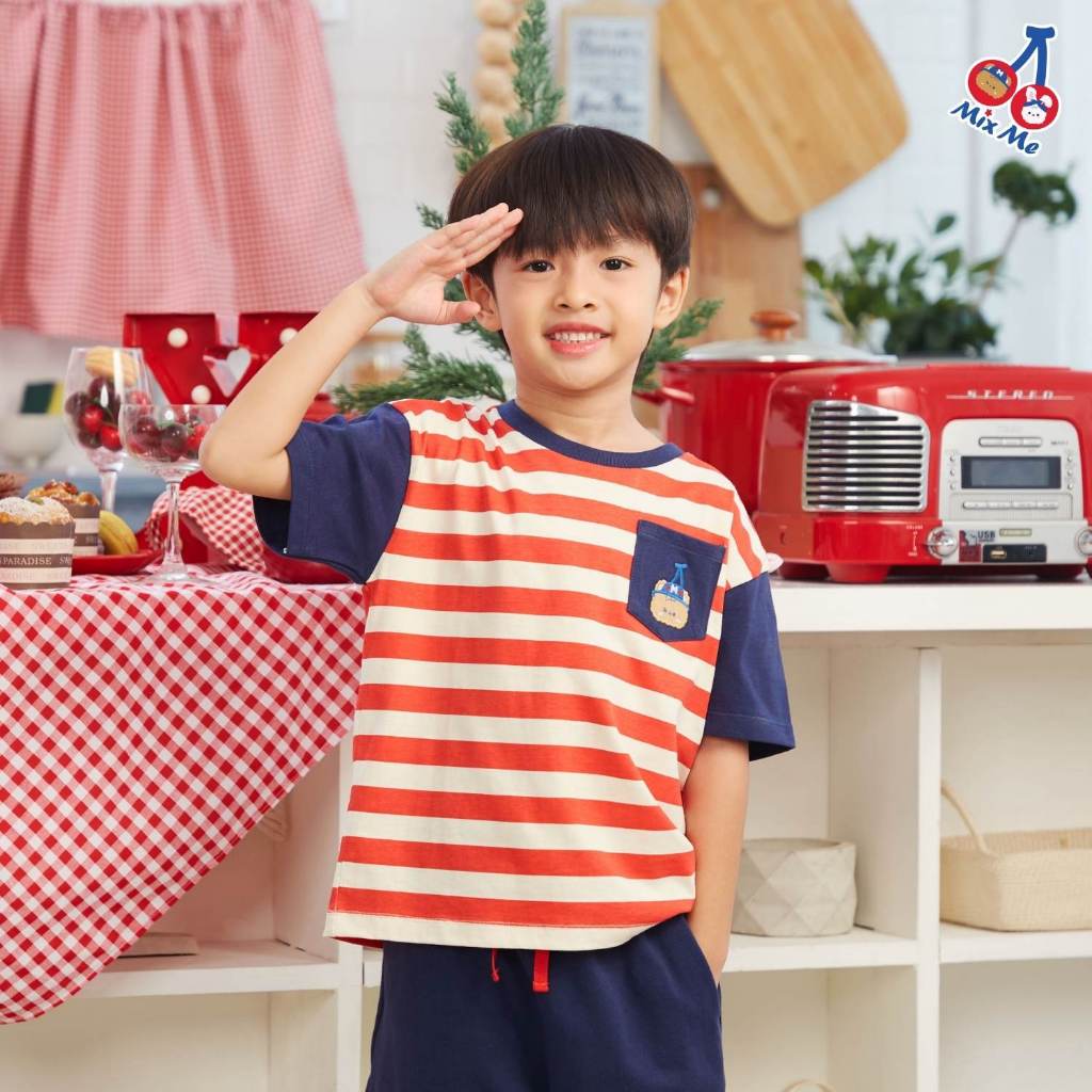 Mix Me เสื้อยืดคอกลม แขนสั้น ลายทาง ผ้า Single Jersey 100%Cotton เด็กชาย อายุ 1-7 ปี เสื้อผ้าเด็ก รุ