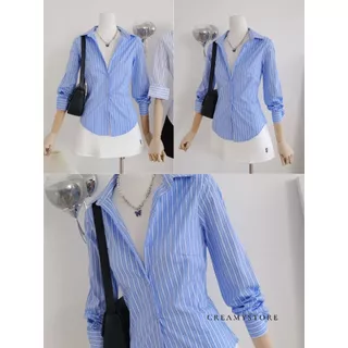 CreamyStore เสื้อเชิ้ตเข้ารูปแขนยาว ตีเกล็ดหน้าหลัง ไซส์S-XL งานป้ายPrisana