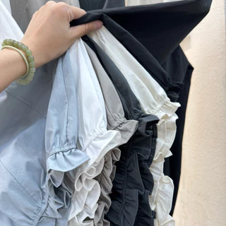 Lady_jeans#9332(K)กางเกงขายาว ทรงมินิมอล ปลายขาแต่งระบาย
