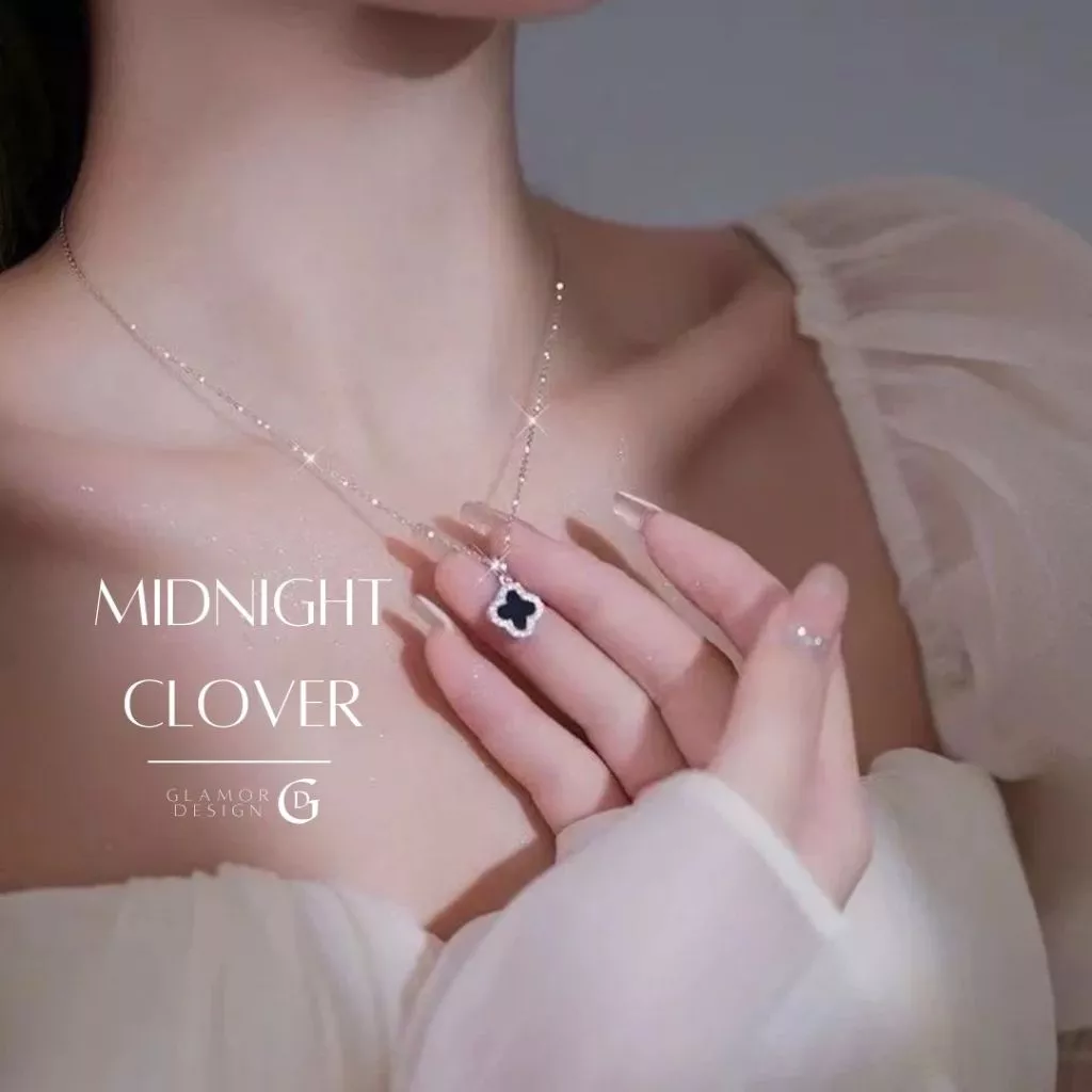 GLAMOR✨สร้อยคอเงิน Midnight Clover สร้อยคอเงินแท้925 จี้เพชร สไตล์เกาหลี สร้อยคอรูปโคลเวอร์สี่แฉก