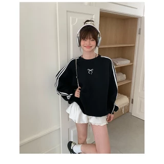 Hotgirl พร้อมส่ง เสื้อสเวตเตอร์ผู้หญิง เสื้อกันหนาวแขนยาว คอกลมแบบ พิมพ์โบว์ สไตล์สปอร์ต