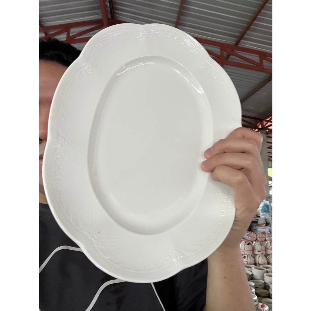 จานเปลเซรามิก จานวงรี จานปลาเซรามิก จานร้านอาหาร ขนาด 12 นิ้ว ลายไทยสีขาวล้วน เซรามิกพอร์ซเลน ออกใบกำกับภาษีได้ รหัสkorn