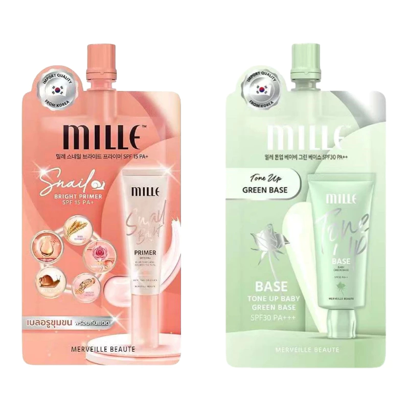 MILLE(มิลเล่) primer bb ครีมซองมิลเล่ super miacle skin cover /whitening gold rose BB snail primer