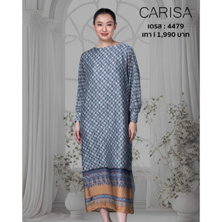 [4479] ชุดเดรสพิมพ์ลาย ดีไซน์เก๋ พร้อมซับในอย่างดี ผ่าด้านข้…