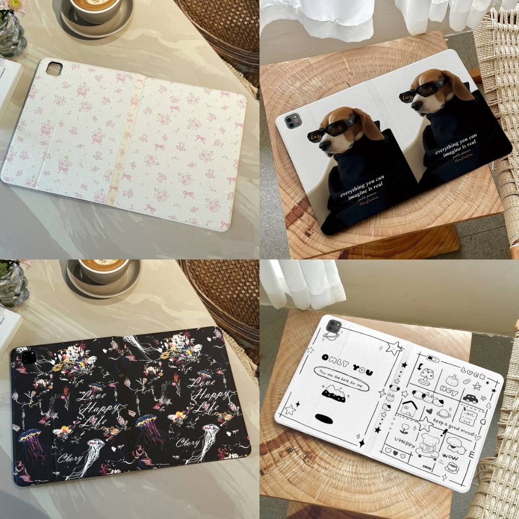 ⭐พร้อมส่ง⭐เคสแท็บเล็ต Samsung สำหรับ Tab S10FE S9 หมุนได้ 360°ซีรีส์ขาวดำ S10 มีที่ใส่ปากกา S6 Lite