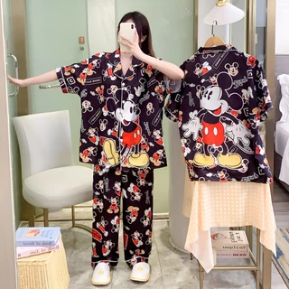 ชุดนอนคอปก ชุดนอนผู้หญิง แขนสั้น+ขายาว ผ้าไม่บาง การ์ตูน น่ารัก MBK บิ๊กไซร์ ผ้าไหมอิตาลี รอบอก 52-54 นิ้ว