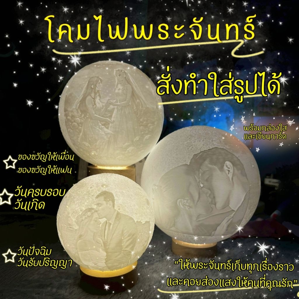โคมไฟพระจันทร์ใส่รูปได้ รูปความทรงจำ ของขวัญแต่งงาน ครบรอบ พร้อมกล่องของขวัญและการ์ดข้อความ โคมไฟตั้งโต๊ะ โคมไฟใส่รูป