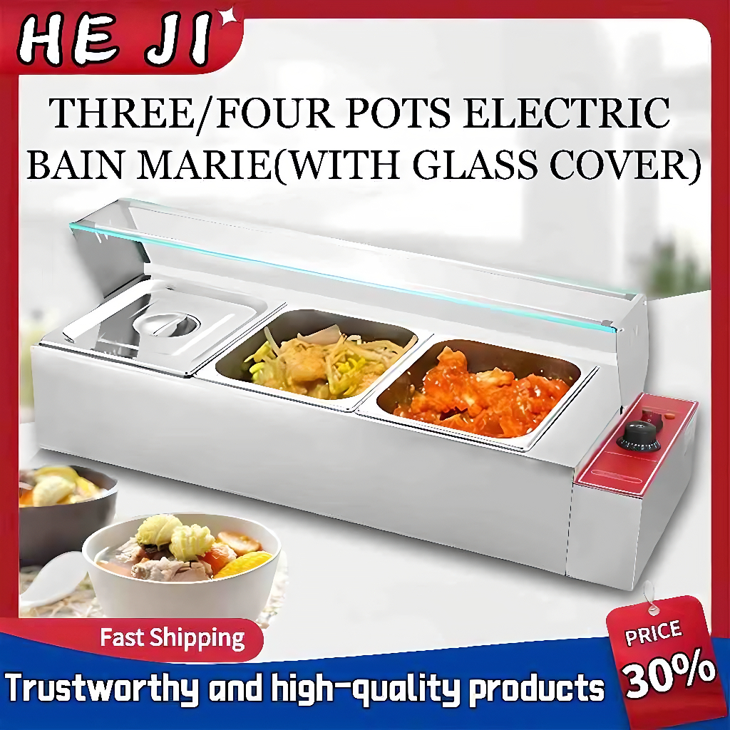 ตู้โชว์อุ่นอาหาร 3/4 ช่อง อุ่นข้าวแกง ตู้โชว์อุ่นข้าวแกง ถาด Electric Bain Marie ถาดสแตนเลส ถาดอุ่นอ