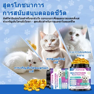 Popoo Multivitamins for Cats Supplements วิตามินแมว บำรุงสะโพกและข้อ ผิวหนังและขน การทำงานของลำไส้ อาหารแมว 120 แคปซูล