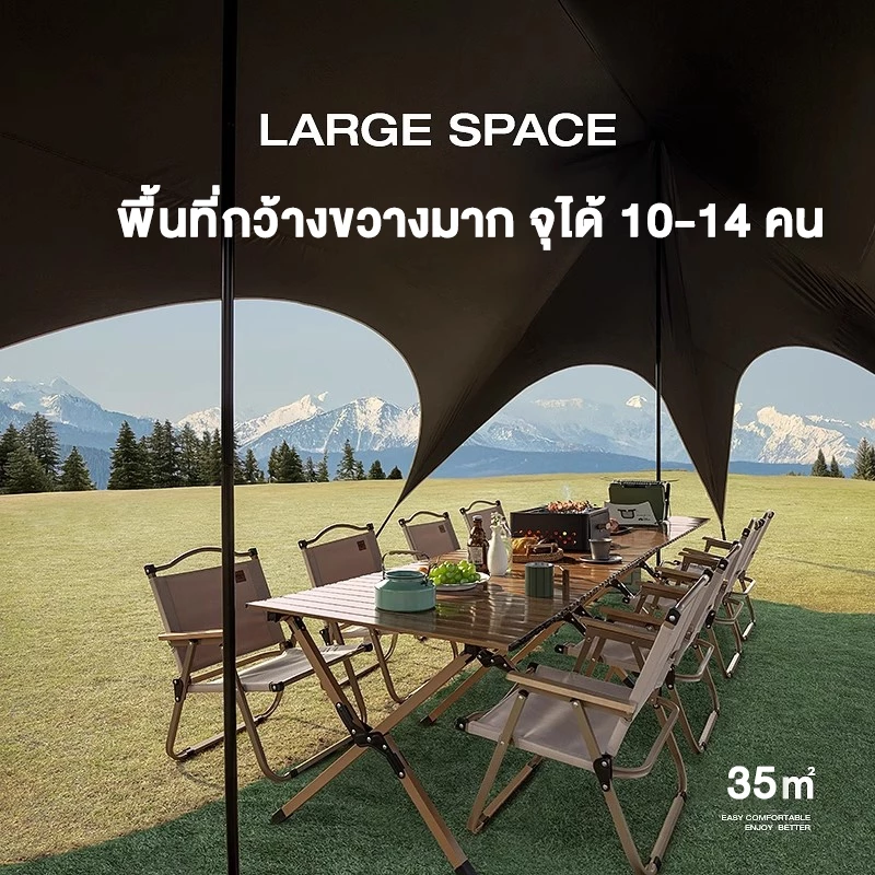 อุปกรณ์ครบชุด ฟลายชีท ผ้าใบ 35㎡ เต้นท์แคมปิ้ง อุปกรณ์เดินป่าตั้งแคมป์ กันแดด กันฝน ฟรายชีท พร้อมเสา2ต้น thumbnail 3