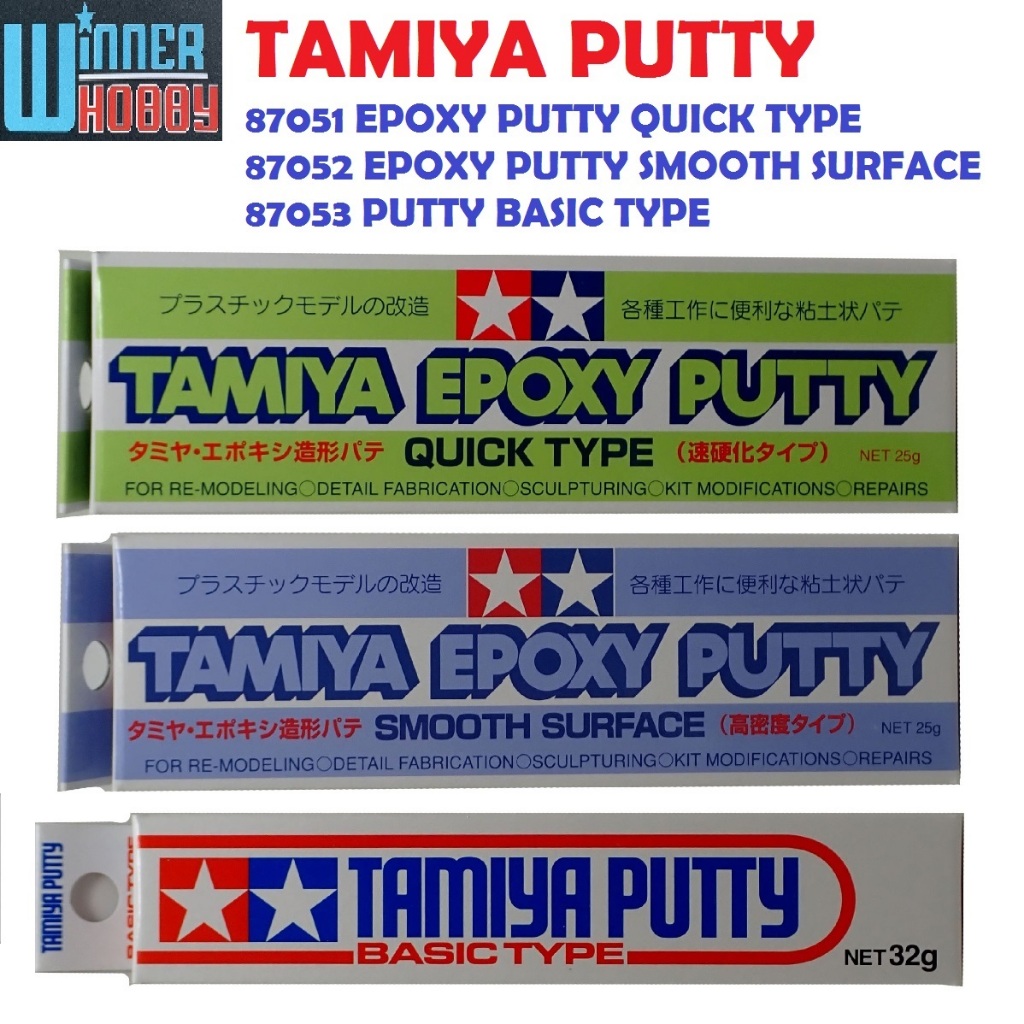 Tamiya 87051 Epoxy Putty Quick Dry, 87052 Epoxy Putty Smooth Surface, 87053 Putty Basic Type