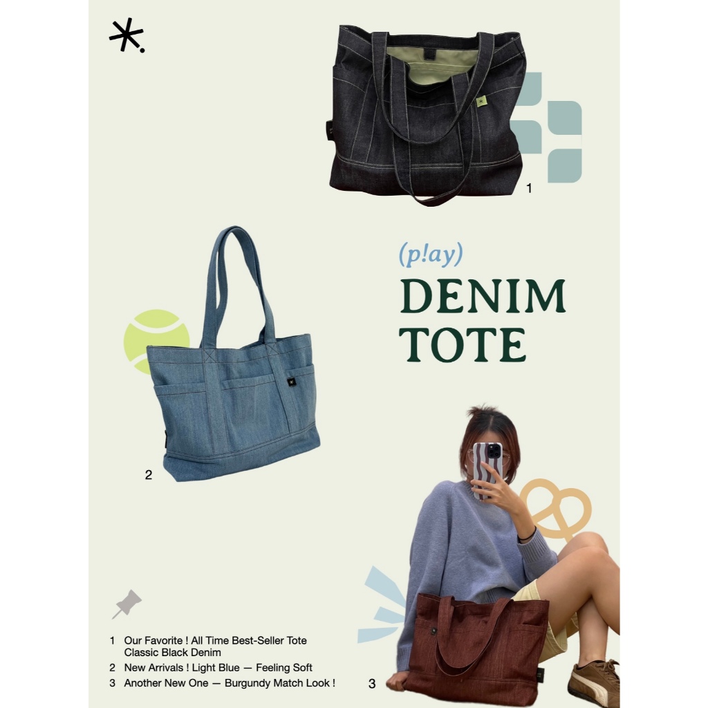 p!ay | DENIM TOTE ✳︎ 🫐 กระเป๋าผ้ายีนส์เดนิม