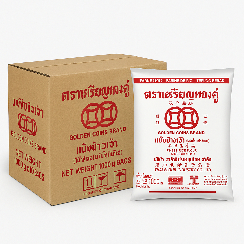 เหรียญทองคู่ แป้งข้าวจ้าว ขนาด 1 กก. x 10 ถุง (ยกลัง)