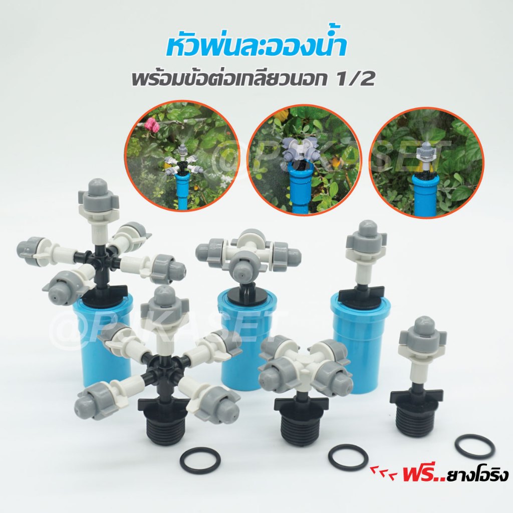 หัวรดน้ำ หัวพ่นละอองน้ำ หัวพ่นน้ำฝอย หัวพ่นหมอก 5 ทิศทาง 4ทิศทาง และทางเดียวพร้อมข้อต่อเกลียวนอก 1/2" (4 หุน) ข้อต่อ PVC