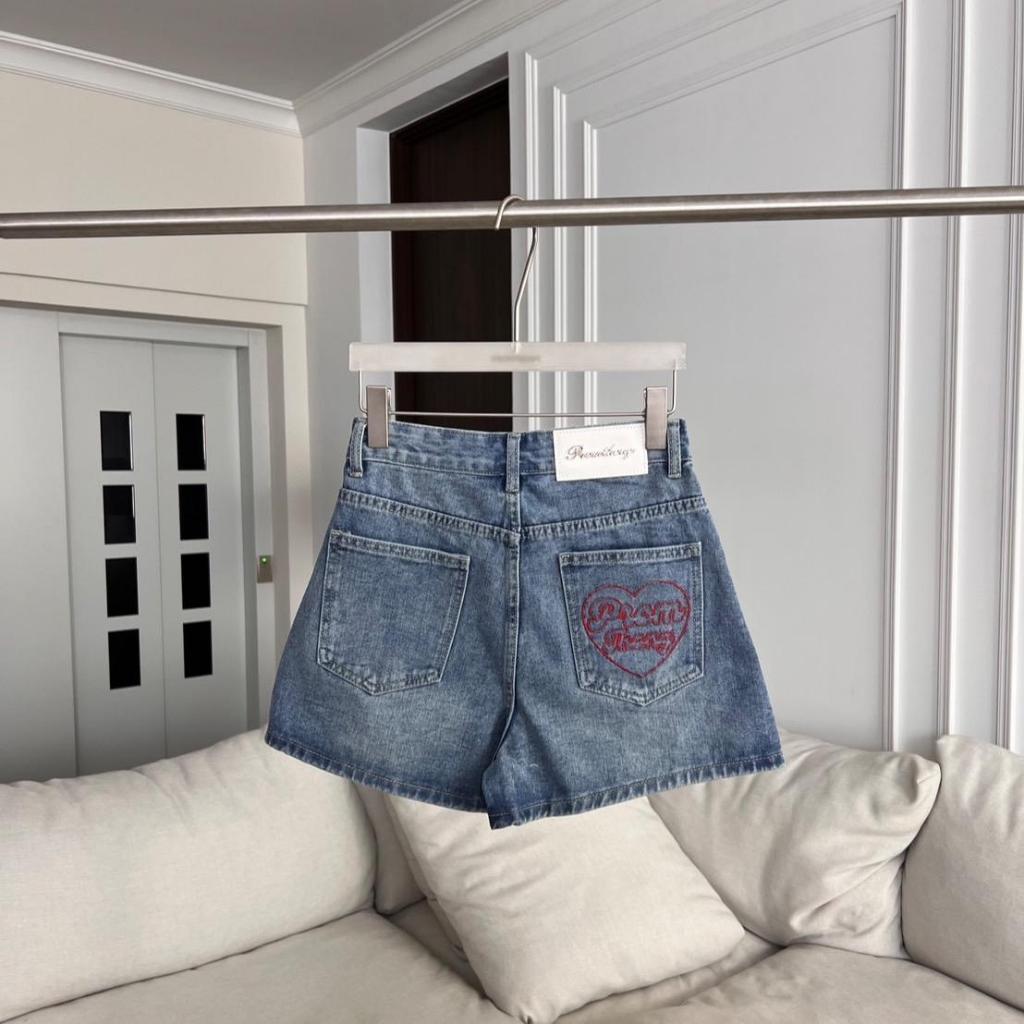 PTJ30287 กางเกงยีนส์ขาสั้นเอวสูงทรง Hot pants ปักหัวใจ PROMTHONG ราคา ถูกที่สุด ดีลบีเคเค แกลเลอรีภาพที่ 6