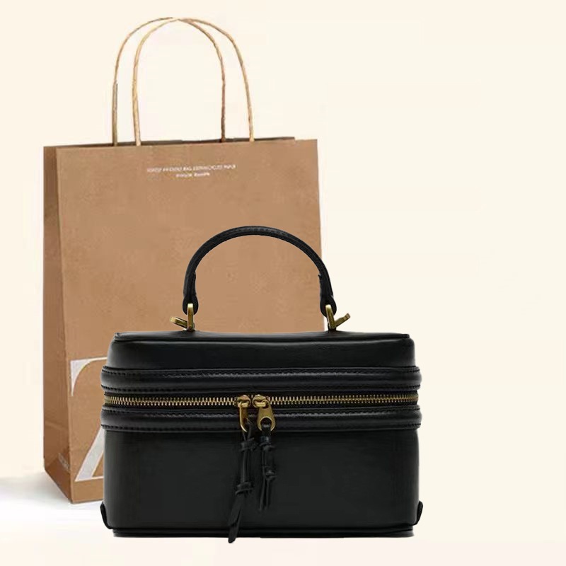 สไตล์ZARA กระเป๋าทรงกล่องแฟชั่นผูเหญิง ผ้าทอ+หนัง สายสะพายปรับได้แมตช์ง่ายทุกลุค(ซาร่าทรงกล่อง)