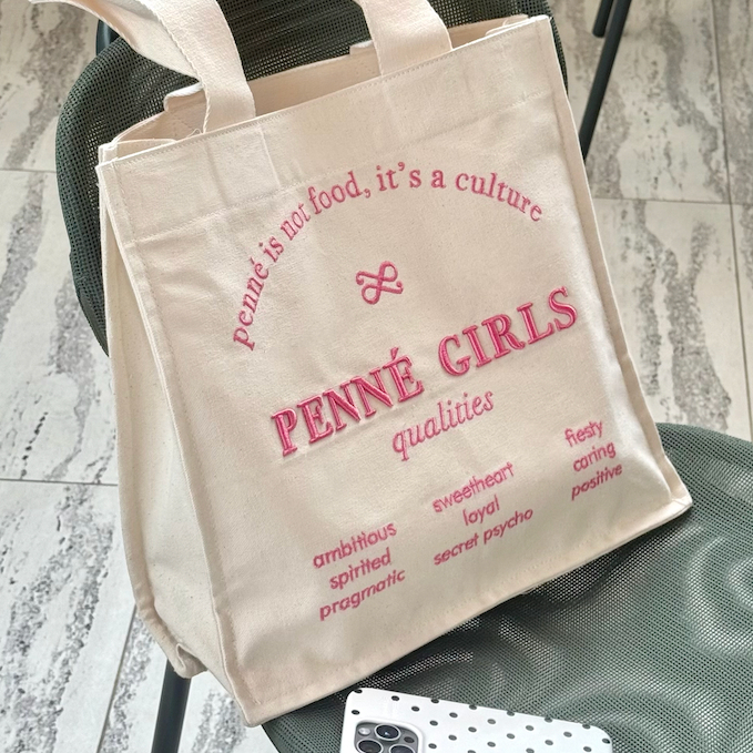 PENNE culture | "Penne Girls" Tote Bag | กระเป๋าผ้าสายแบก กระเป๋าผ้าแบ่งช่อง สะพายไม่เจ็บไหล่ ปักนูน
