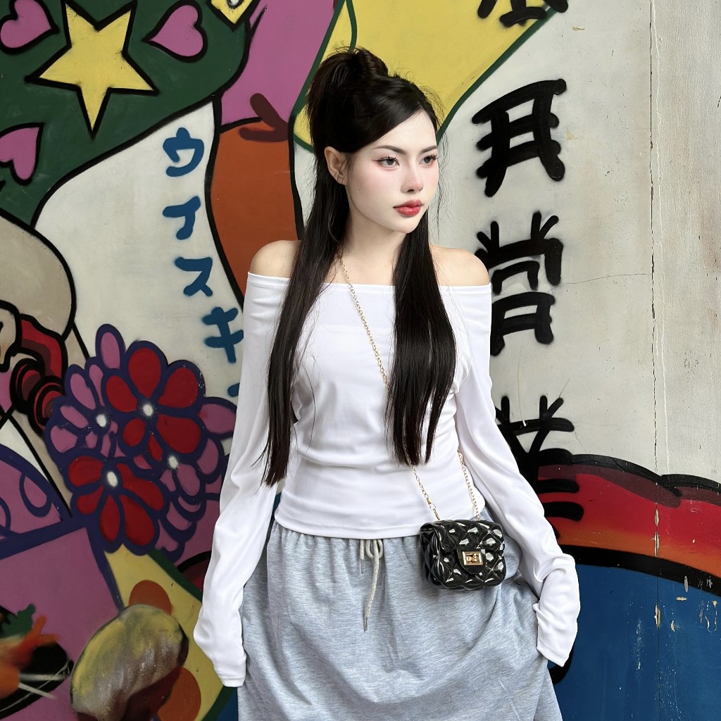 เสื้อปาดไหล่ แขนยาว ปาดไหล่แขนยาว ผ้าร่องยืดนิ่ม ใส่สบายสุดๆ สาวอวบก็ใส่ได้น้า พร้อมส่ง รุ่น ไวกิ้ง - รูปที่ 2