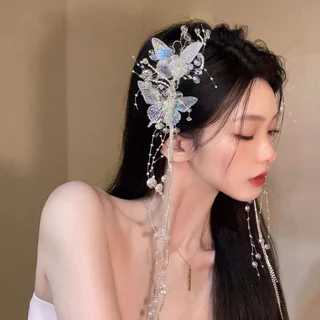 ในไทย💖กิ๊บหนีบผมพู่ผีเสื้อจี้ประดับไข่มุกคริสตัลแฟชั่นเครื่องประดับผมเจ้าสาวสําหรับผู้หญิง2025ใหม่