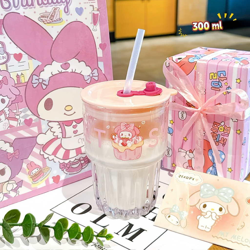 แก้วน้ำ 300 ml วัสดุแก้ว ทนร้อน ลายการ์ตูน น่ารัก ของขวัญ พร้อมส่ง