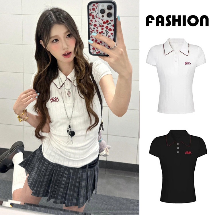 ส่งจากไทย🎀ผอมเพรียว ผู้หญิงเสื้อยืด 2025รุ่นล่าสุด เสื้อผู้หญิงแขนสั้น เสื้อยืดไหล่แขนสั้นสไตล์เกาหลีสไตล์วิทย #F054