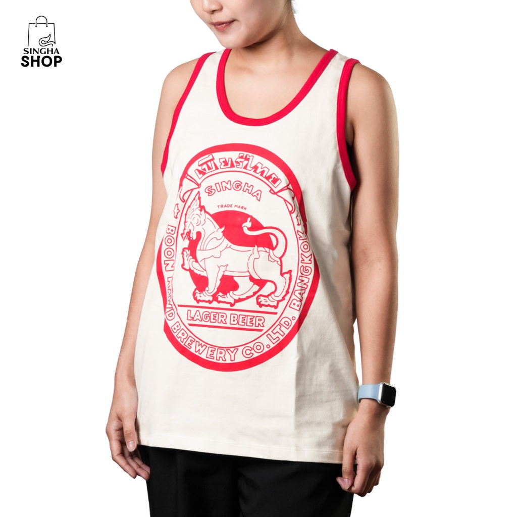 SinghaShop เสื้อกล้ามสีขาว ลายสิงห์แดง