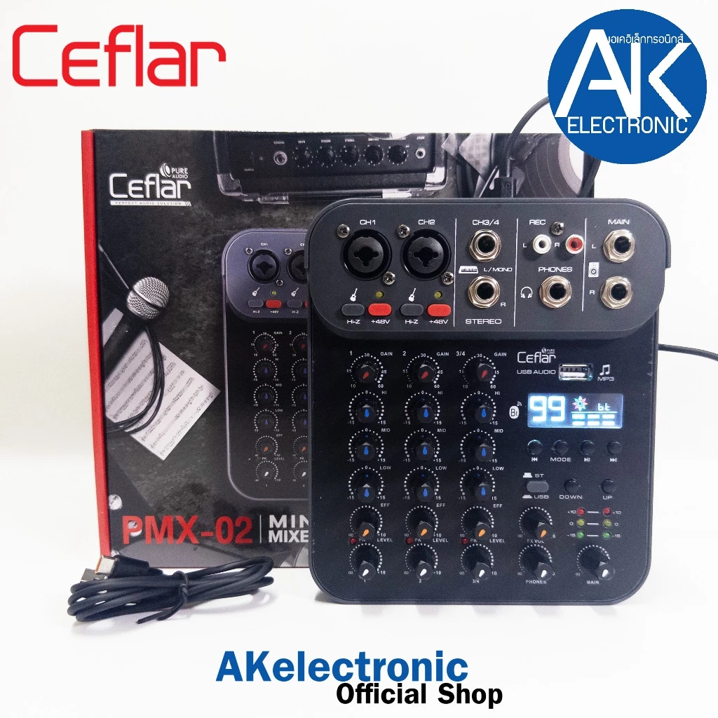 MIXER Ceflar PMX-02 มิกเซอร์ เอฟเฟ็ค 99DSP รองรับ บลูทูธ USB อินเตอร์เฟส มิกซ์จิ๋ว ขนาดเล็ก พกพา เคฟลาร์ PMX 02 PMX02