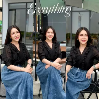 Everything2019 - เสื้อคอวีระบายลูกไม้ทั้งตัว มีซับใน ผ้าลูกไม้พรีเมี่ยม (6169-1)