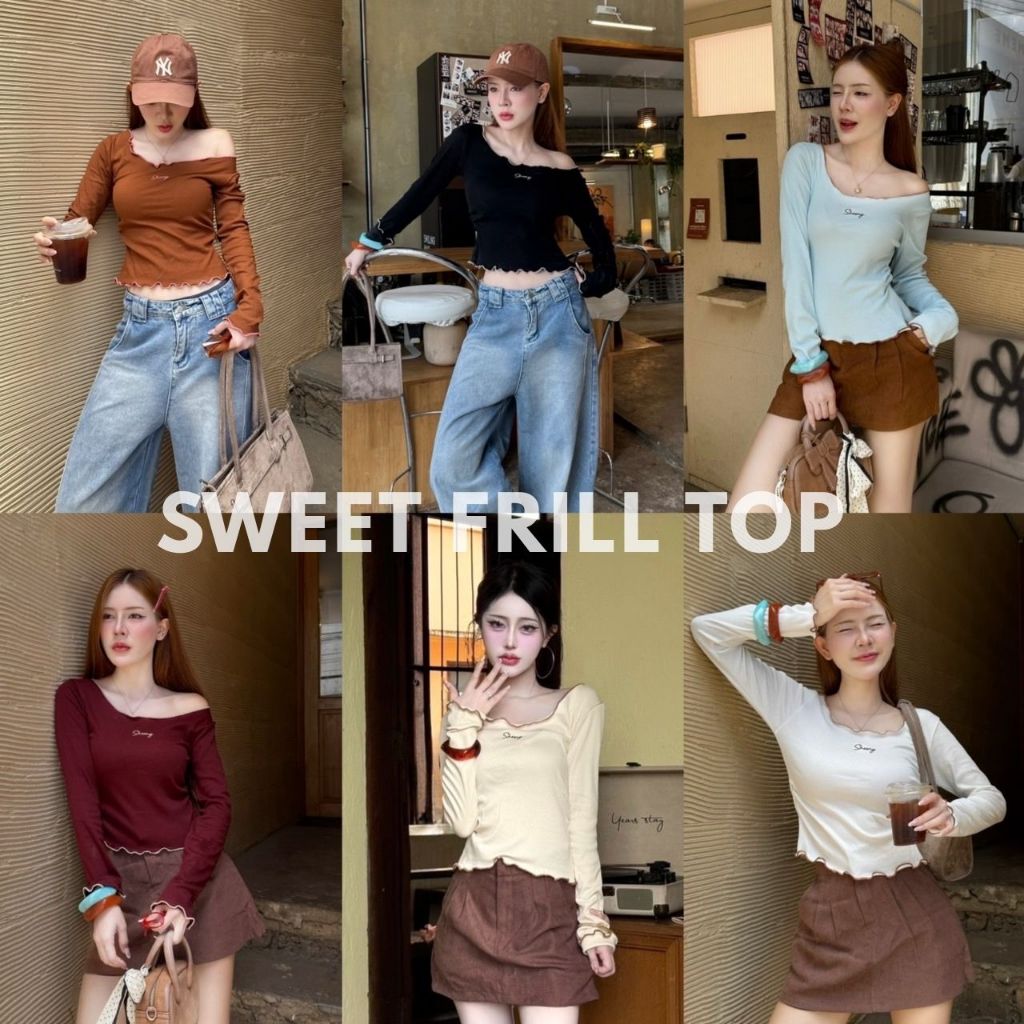 Sweet Frill Top : เสื้อครอปแขนยาวครึ่งตัว เสื้อครึ่งตัวแขนยาวแต่งหยักขอบ น่ารัก สาวอวบใส่ได้ Sheeny (S034)