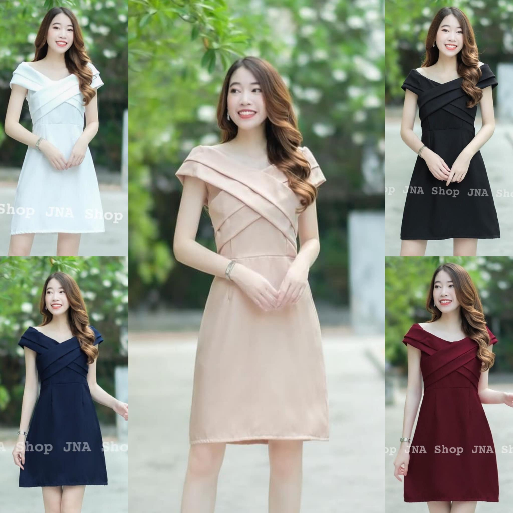เดรสแฟชั่นผู้หญิง มินิเดรส ปาดไหล่ อก 32-34 นิ้ว สวย ใส่ออกงาน ใส่ไปงานแต่ง พร้อมส่ง