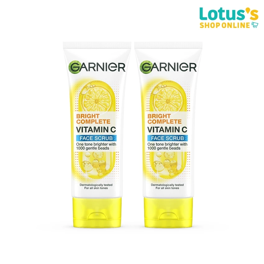 การ์นิเย่ ไบรท์ คอมพลีท วิตามินซี เฟส สครับ 100 มล.X2 GARNIER BRIGHT COMPLETE VITAMIN C FACE SCRUB 100 ML.X2