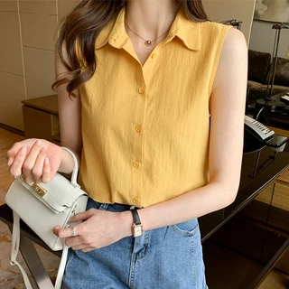 เสื้อคอปกผู้หญิงเสื้อแขนกุดกระดุม ผ้าดีใส่สบายเรียบๆผู้หญิงเสื้อผ้า ฤดูร้อนมีหลายสีให้เลือกใส่สวยเสื้อคอปกเสื้อผ้า