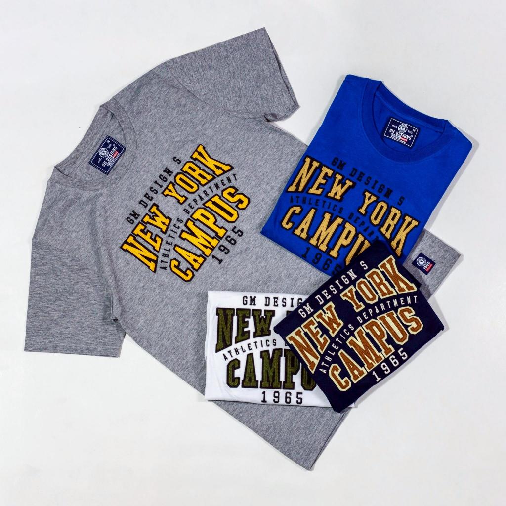 GMDesign - เสื้อยืด GM เสื้อยืดคอกลมชาย ปักกลางอกด้วยสักกะหลาด ผ้าคอตตอน นุ่มสบาย ผู้ชายและผู้หญิง G