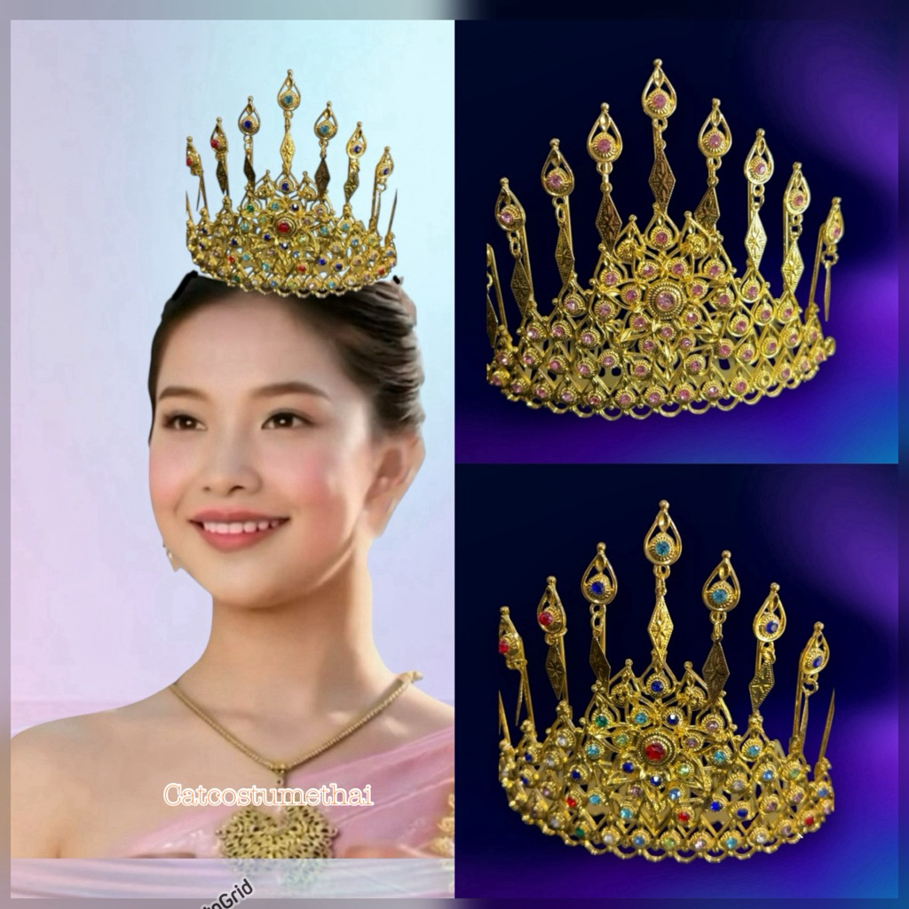 Catมงกุฎไทยกระบังหน้าชุดไทย สวย สะดุดตา เครื่องประดับชุดไทย ชุดราตรี ชุดออกงาน  ใช้ได้ทั้งเด็กและผู้ใหญ่