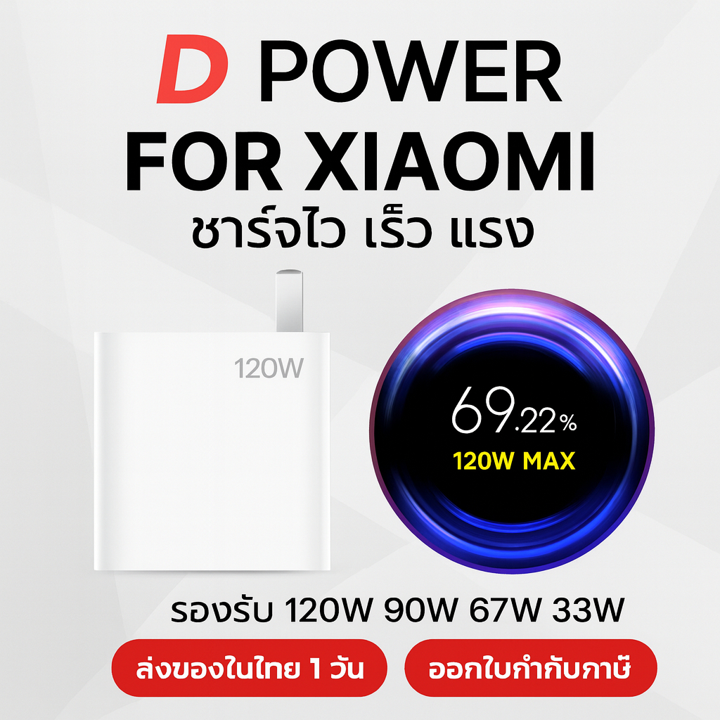 ส่งในไทย ของแถมฟรี Xiaomi 120W MAX USB Type-C หัวพร้อมสาย ชาร์จไว ทุกรุ่น Xiaomi 14T Pro By DPOWER