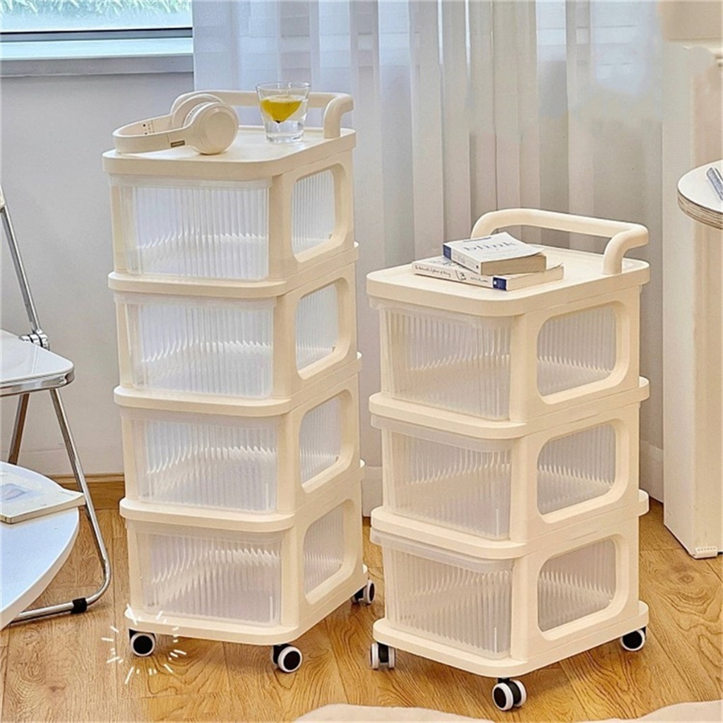 ชั้นวางของมีล้อ ลิ้นชักหลายชั้น 3/4/5 กล่องเก็บของอเนกประสงค์ รถเข็นเก็บของพลาสติกมีล้อ
