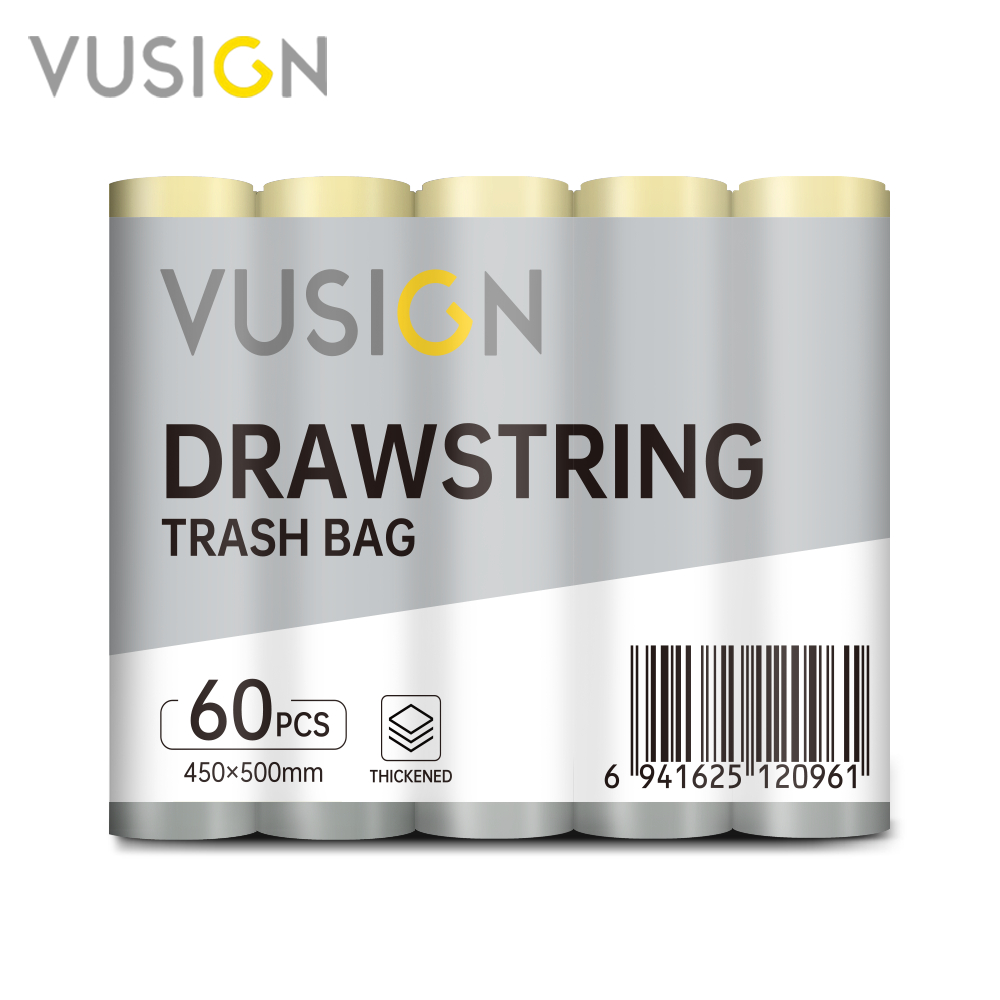 Vusign ถุงใส่ขยะแบบมีเชือก ถุงขยะ ถุงหนาไม่รั่วซึม รับน้ำหนักได้ดี เหนียวแน่น เกรด A Garbage Bag