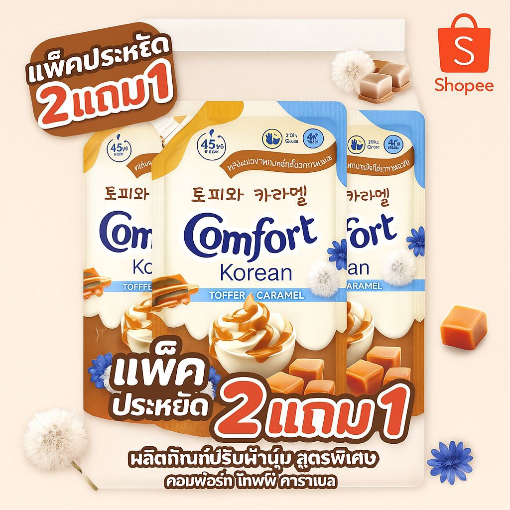 Comfort Korean Toffee Caramel น้ำยาปรับผ้านุ่ม สูตรเข้มข้น