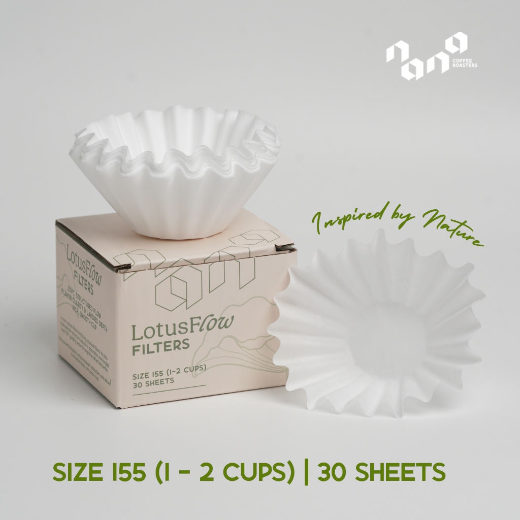 LotusFlow Filters 155 กรองกาแฟใบบัว 1–2 ถ้วย 30 แผ่น ฟิลเตอร์ Hydrophobic ลด Bypass สำหรับดริปเปอร์O