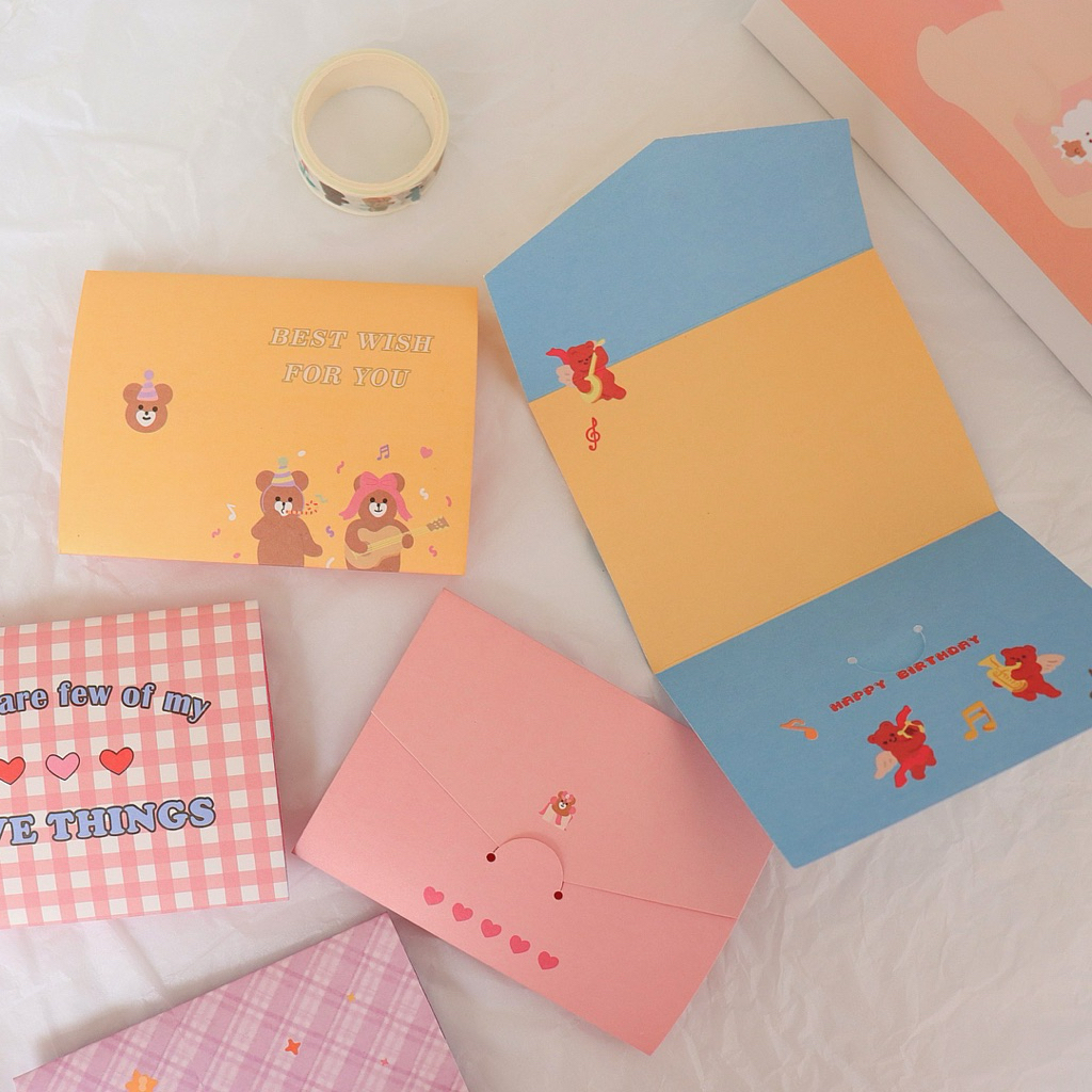 Creative Lifes Shop-เค้กวันเกิดหมีน่ารักเกาหลี คู่มือตัวอักษรภาษาอังกฤษ / สติ๊กเกอร์ตกแต่ง / การ์ดวันเกิด / ของขวัญทำเอง